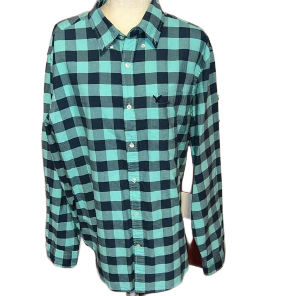 NWT American Eagle Cotton Long Sleeve Plaid Button Shirt Men’s XL